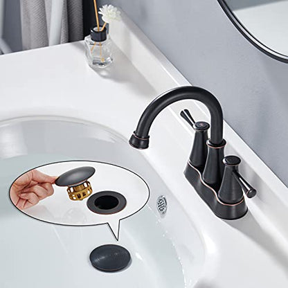 Lexdale Bathroom Faucet 2 Handles Centerset Bathroom Sink Faucet Oil Rubbed Bronze Brass Vanity Lavatory Faucet with Pop up Drain and Supply Lines