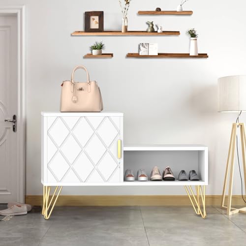 Sumell Shoe Bench with 2 Compartments & Adjustable Shelf-Stylish Storage Solution, Holds up to 350lb, Perfect for Entryway/Hallway or Bedroom End of Bed/Living Room-30 Inches, White