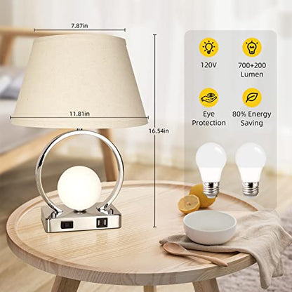 Eneru Bedside Lamps for Bedrooms Nightstand - Set of 2 with USB C Charging Ports and AC Outlet-End Table Lamp with Small Night Lamp Modern Office Lamps for Living Room for Bed Side Stand Read