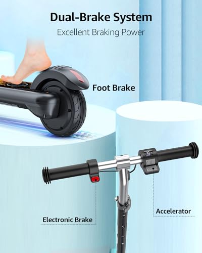 Gyroor H30 Max Electric Scooter for Kids Ages 8-12, 150W Powerful Motor, Bluetooth Music, Dual Brake System, Adjustable Height and Speed, Best Gifts for Kids