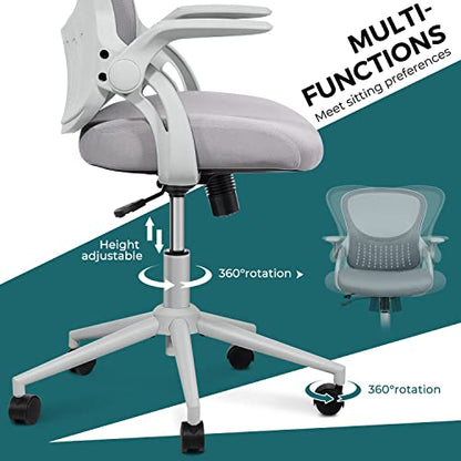 Home Office Chair Ergonomic Desk Chair Mesh Computer Chair Modern Height Adjustable Swivel Chair with Lumbar Support/Flip-up Arms, Grey