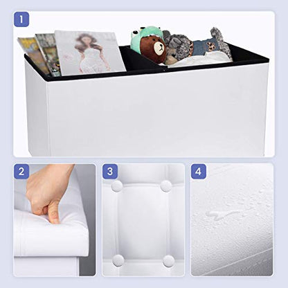 COSYLAND Ottoman Bench with Storage 30x15x15 inches White Ottoman for Room Folding Leather Ottoman Footrest Footstool Rectangle Collapsible Furniture with Lid for Bedroom Living Room