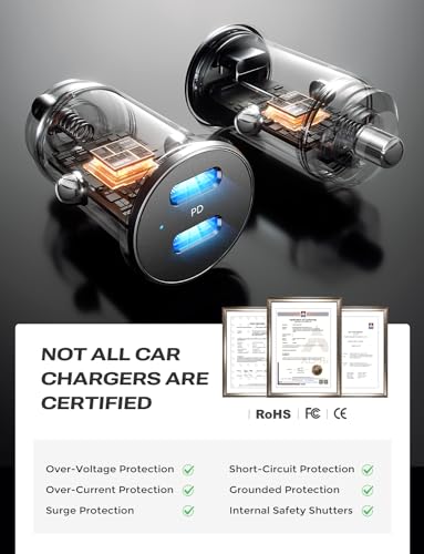 LISEN USB C Car Charger Fast Charging 60W 2-Pack Type C Car Phone Charger Mini&Metal USB C Cigarette Lighter Adapter For iPhone 15 Pro Max Plus Apple Ipad Pro Samsung Galaxy Ultra S24 S23 Google Pixel