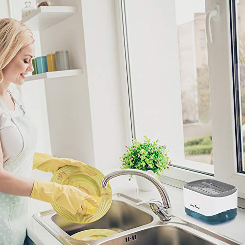 Kitchen Dish Soap Dispenser with Sponge Holder, 2-in-1 Countertop Soap Pump Dispenser, for Kitchen Sink Dishwashing Soap Dispenser - 12.5 Ounces