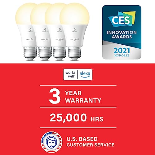 Sengled Alexa Light Bulb, S1 Auto Pairing with Alexa Devices, Warm Light Bulbs, Smart Light (Alexa), Bluetooth Mesh Smart Home Lighting, E26 60W Equivalent, 800LM, Soft White (2700k), (Pack of 4)