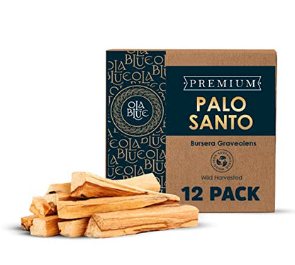 Ola Blue Palo Santo Sticks Premium Resin (12-Pack) Peruvian Authentic - substantially harvested Hand Picked Incense Sticks Energy Cleansing Smudging Sticks – Natural (Holy Wood)