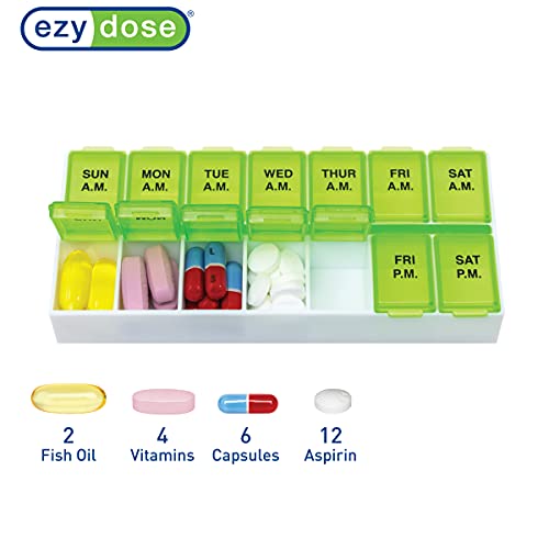 Ezy Dose Weekly (7-Day) AM/PM Pill Organizer, Vitamin Case, And Medicine Box, Medium Compartments, 2 Times a Day, Color may vary