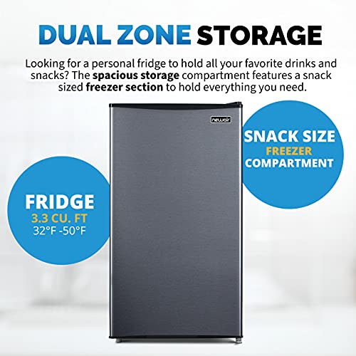 NewAir 3.3 Cu. Ft. Compact Mini Refrigerator with Freezer, Can Dispenser and Energy Star, Perfect for Dorm Rooms, Bedrooms, Home Offices, and RV Vans