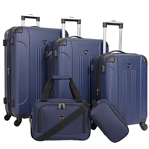 Travelers Club Chicago Hardside Expandable Spinner Luggages, Navy Blue, 5 Piece Set