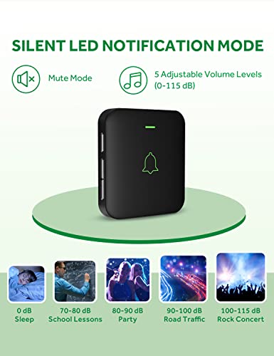 AVANTEK Wireless Doorbell, Mini CB-11 Waterproof Doorbell Chime Operating at 1000 Feet with 52 Melodies, 5 Volume Levels & LED Flash