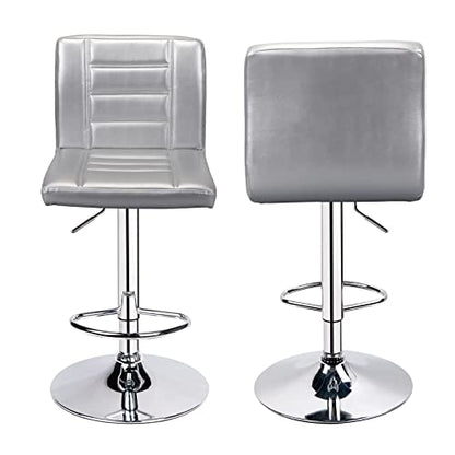 Leopard Bar Stools Set of 2, Modern Adjustable Bar Stool with Back, Straight Line Swivel Barstool - Silver