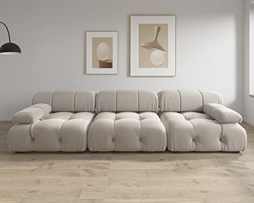 UPDATE: DEAD! JACH 104" Convertible Modular Sectional Sofa, Minimalist Mid-Century Velvet Sofas Couches, Luxury Modern 3-Seat Wide Couch Sectional for Living Room Bedroom Office Apartment (Beige)