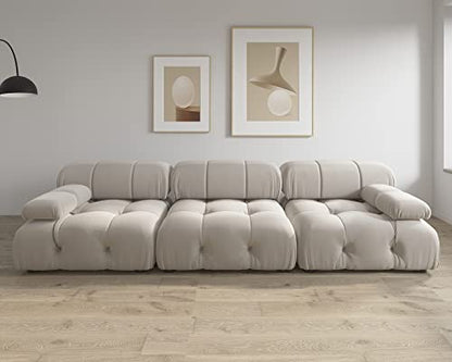 UPDATE: DEAD! JACH 104" Convertible Modular Sectional Sofa, Minimalist Mid-Century Velvet Sofas Couches, Luxury Modern 3-Seat Wide Couch Sectional for Living Room Bedroom Office Apartment (Beige)