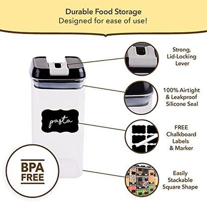 Simply Gourmet Food Storage Containers for Kitchen Organization - Pack of 14 BPA-Free Airtight Organizers for Flour, Sugar, Coffee & More - Includes 32 Labels & 1 Marker.