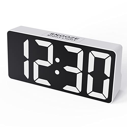 Mesqool Digital Alarm Clock for Bedroom, White, 7-Inch Screen, Adjustable Brightness, Loud Alarm, USB Charger, 12H/24H Time Format, Night Light, Dual Alarms, 18-Month Warranty