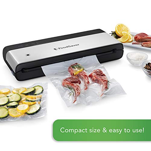 FoodSaver VS0150 PowerVac Compact Vacuum Sealing Machine, Black & 8" and 11" Vacuum Seal Rolls Multipack, Make Custom-Sized BPA-Free Vacuum Sealer Bags, Multi-Pack, Clear