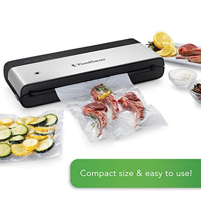 FoodSaver VS0150 PowerVac Compact Vacuum Sealing Machine, Black & 8" and 11" Vacuum Seal Rolls Multipack, Make Custom-Sized BPA-Free Vacuum Sealer Bags, Multi-Pack, Clear