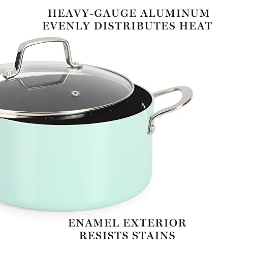 Martha Stewart Lockton Premium Nonstick 10 Piece Enamel Heavy Gauge Aluminum Pots and Pans Cookware Set - Martha Blue