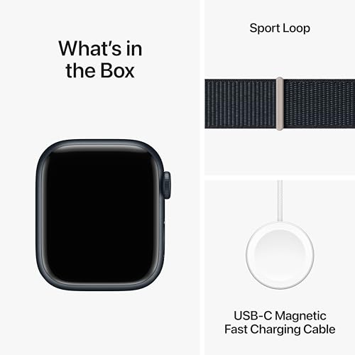Apple Watch Series 9 [GPS 41mm] Smartwatch with Midnight Aluminum Case with Midnight Sport Loop. Fitness Tracker, Blood Oxygen & ECG Apps, Always-On Retina Display, Carbon Neutral