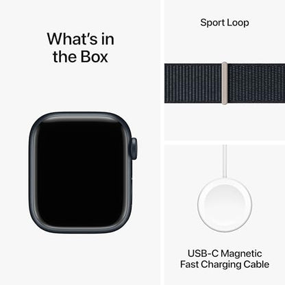 Apple Watch Series 9 [GPS 41mm] Smartwatch with Midnight Aluminum Case with Midnight Sport Loop. Fitness Tracker, Blood Oxygen & ECG Apps, Always-On Retina Display, Carbon Neutral