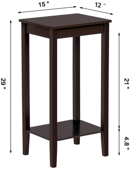 yoyomax Tall End Table, 2-Tier Small Side Table, 29'' Nightstand for Bedroom/Living Room, Modern End Stand with Sturdy Metal Frame,1-Pack, Expresso