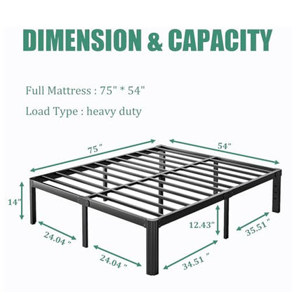 LAKKURI 14 Inch High Full Size Bed Frame No Box Spring Needed, Platform Metal Bed Frame Full Size, Noise Free, Easy Assembly, Heavy Duty, Black
