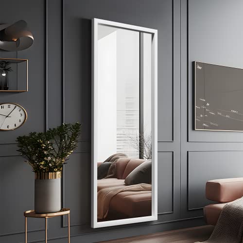 NeuType 44"x16" Wall-Mounted Mirror, Full Length Mirror, Polymer Thin Frame, Hanging or Leaning Against Wall, Dressing Mirror Rectangle Bedroom Mirror Floor Mirror Dressing Mirror, White(no Stand)