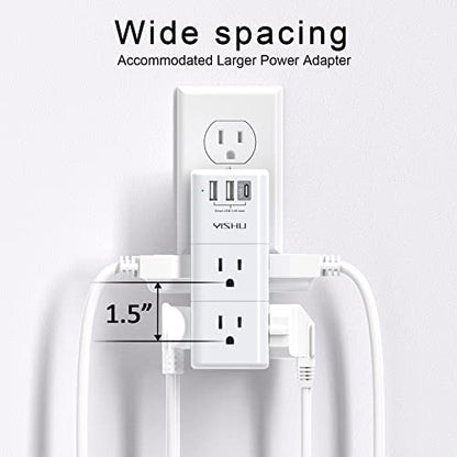 USB Multi Plug Outlet Extender - YISHU Surge Protector with Rotating Plug, 6 AC Plug Extender with 3 USB Ports, 3-Sided Swivel Power Strip with Spaced Outlet Splitter for Home, Office, Travel