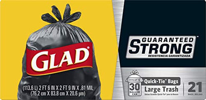 Glad Large Quick-Tie Trash Bags - Extra Strong 30 Gallon Black Trash Bag - 21 Count