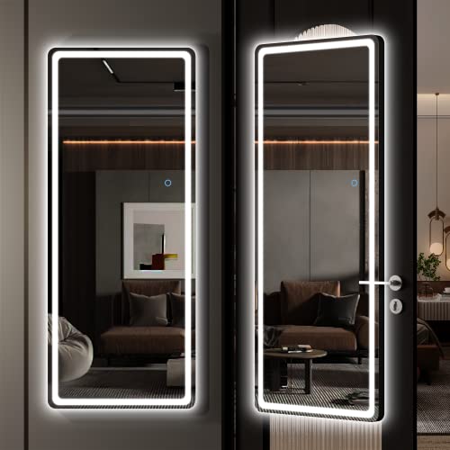 Hasipu Full Length Mirror with Lights, 44" x 16" LED Lighted Wall Mounted Mirror, Over The Door Hanging Mirror, Light Up Full Body Mirror, Long Dressing Mirror Black