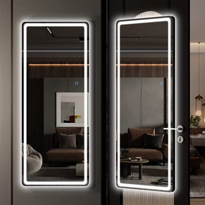 Hasipu Full Length Mirror with Lights, 44" x 16" LED Lighted Wall Mounted Mirror, Over The Door Hanging Mirror, Light Up Full Body Mirror, Long Dressing Mirror Black