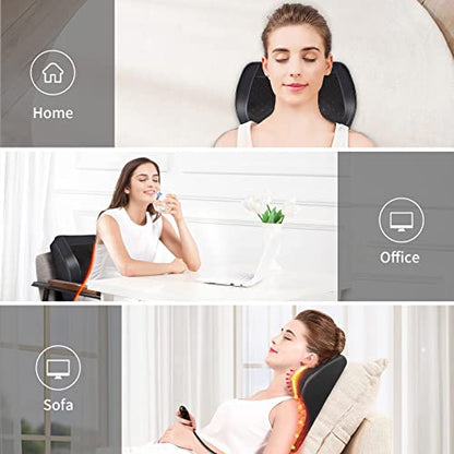 Boriwat Back Massager with Heat, Massagers for Neck and Back, 3D Kneading Massage Pillow for Back, Neck, Shoulder, Leg Pain Relief, Fathers Day Gifts for Dad Men, Stress Relax at Home Office and Car
