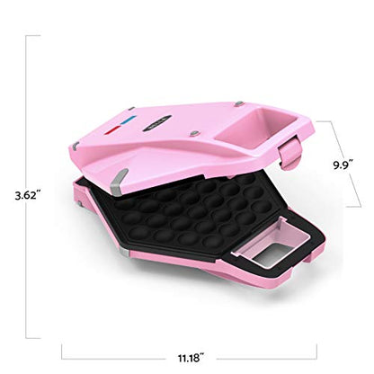 BELLA Bubble Waffle Maker for Hong Kong Style Breakfast Dessert 9" Waffles, Non-stick Iron Plates for Easy Cleaning and Food Release, Cone Rack Included, Pink
