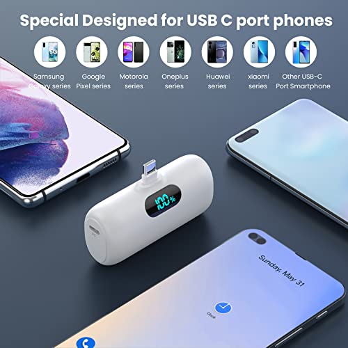 [2-Pack] Mini Portable Charger 5000mAh Power Bank, 3A PD USB C Cell Phone Portable Power, LCD Display Battery Pack Compatible with Android Phone/Samsung Galaxy S22,S21/Note/Moto/LG/Pixel /Nexus ect
