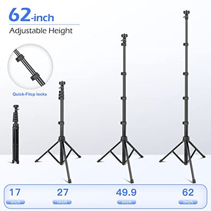 Sensyne 62" Phone Tripod & Selfie Stick, Extendable Cell Phone Tripod Stand with Wireless Remote and Phone Holder, Compatible with iPhone Android Phone, Camera (Black)