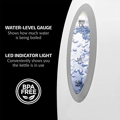 OVENTE Electric Kettle Hot Water Heater 1.7 Liter - BPA Free Fast Boiling Cordless Water Warmer - Auto Shut Off Instant Water Boiler for Coffee & Tea Pot - White KP72W