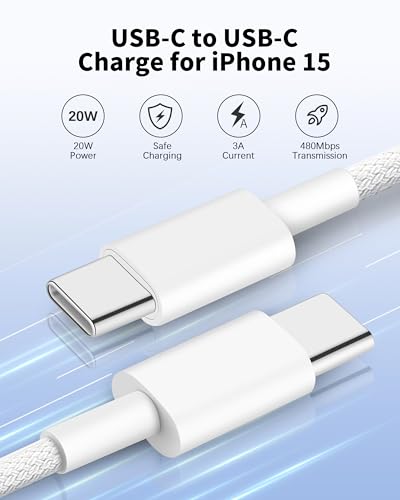 20W USB C Fast Charger for iPhone 15/15 Plus/15 Pro/15 Pro Max, iPad Pro/Air/Mini, AirPods Pro, 3-Pack Dual Port USB C Wall Charger Power Adapter Type C Fast Charging Block with 6FT USB C to C Cable