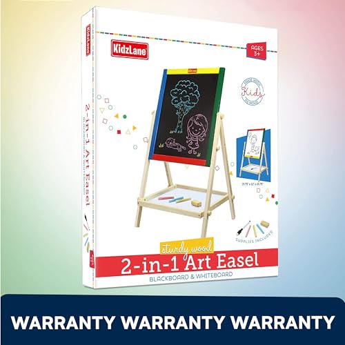 Kidzlane Art Easel for Kids | Wooden Toddler Easel | Double Sided Standing Chalkboard/Dry Erase Board for Kids | Toddler Drawing Board with Accessories | 25.75" Blackboard & Whiteboard for Kids