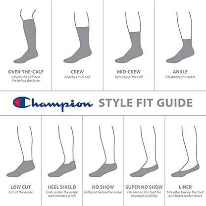Champion Men's Double Dry Moisture Wicking Socks 6, 8, 12 Packs Availabe, Black Crew C-6 Pack, 12-14