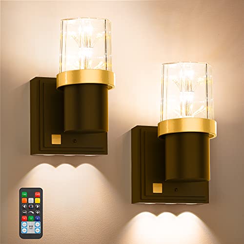 Anerbili Wall Sconces Set of 2, Modern LED Wall Light Dimmable with Remote Control, White and Color Glow, Wall Mounted Sconces Lighting Hardwired for Living Room Bedroom Hallway 10W 700 Lumen