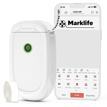 MARKLIFE P11 Label Maker Machine with Tape, Mini Thermal Wireless Inkless Sticker Printer Machine for Home Kitchen Office Organization (White, 1 Printer+1 Tape)