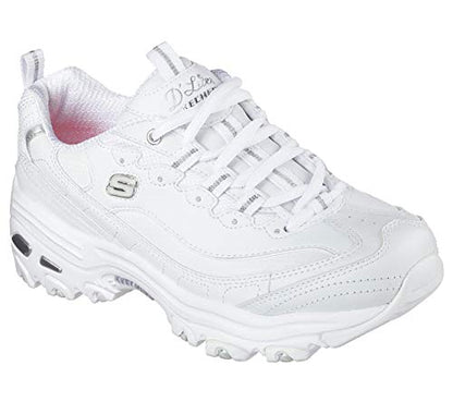 Skechers Sport womens D'LITES FRESH START Memory Foam Lace-up Sneaker,White Silver,8 M US