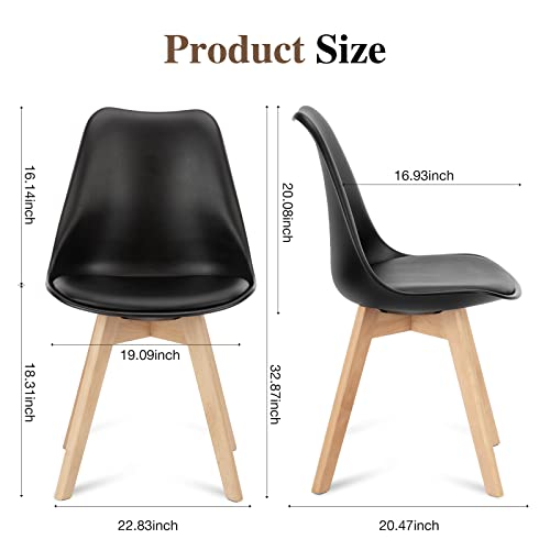 OLIXIS Dining Chairs Set of 4, Mid-Century Modern Dining Chairs with Wood Legs and PU Leather Cushion, Kitchen Chairs for Living Room Bedroom Outdoor Lounge, Black