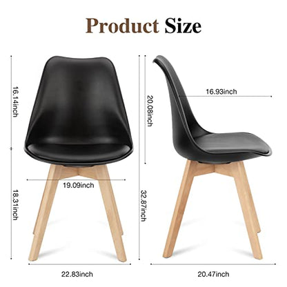 OLIXIS Dining Chairs Set of 4, Mid-Century Modern Dining Chairs with Wood Legs and PU Leather Cushion, Kitchen Chairs for Living Room Bedroom Outdoor Lounge, Black