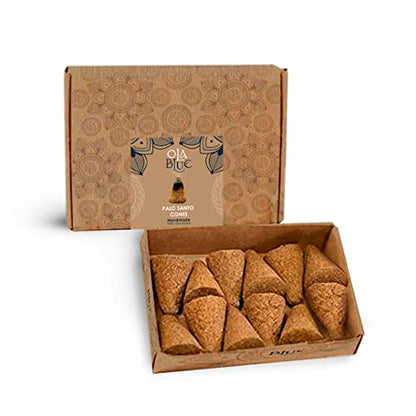 Ola Blue Palo Santo Incense Cones (12 Pack) - Premium Authentic from Peru - Handmade & Hand-Rolled Natural Wood - Cleansing Bad Energy for Cleanse & Relieve Stress (Bursera Graveolens Wood)