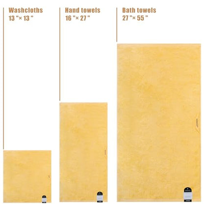 SEMAXE 8 Piece Towel Set, 2 Bath Towels, 2 Hand Towels, 4 Washcloths,100% Cotton Towels for Bathroom, Yellow and Grey Towel Set