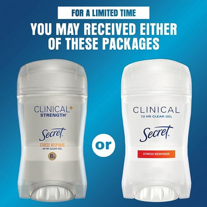 Secret Clinical Strength Antiperspirant Deodorant for Women, Stress Response Clear Gel, 1.6 Oz (Pack of 3)