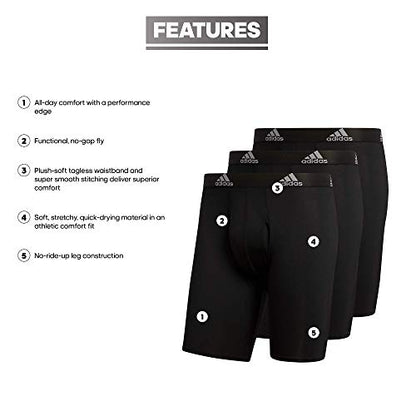 adidas Men's Performance Long Boxer Brief Underwear (3-Pack), Black/Light Onix Grey, Medium