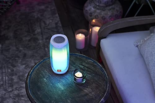 JBL Pulse 4 - Portable Bluetooth Speaker with 360 degrees LED lights, powerful sound and deep bass, IPX7 waterproof, 12 hours of playtime, JBL PartyBoost for multiple speaker pairing (White)