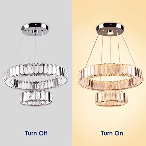 YPQXYHDA Modern LED Chandelier 2 Ring Chandelier Round LED Ceiling Light Crystal Chandelier for Dining Room Bedroom, Dia 7.9"+15.7"